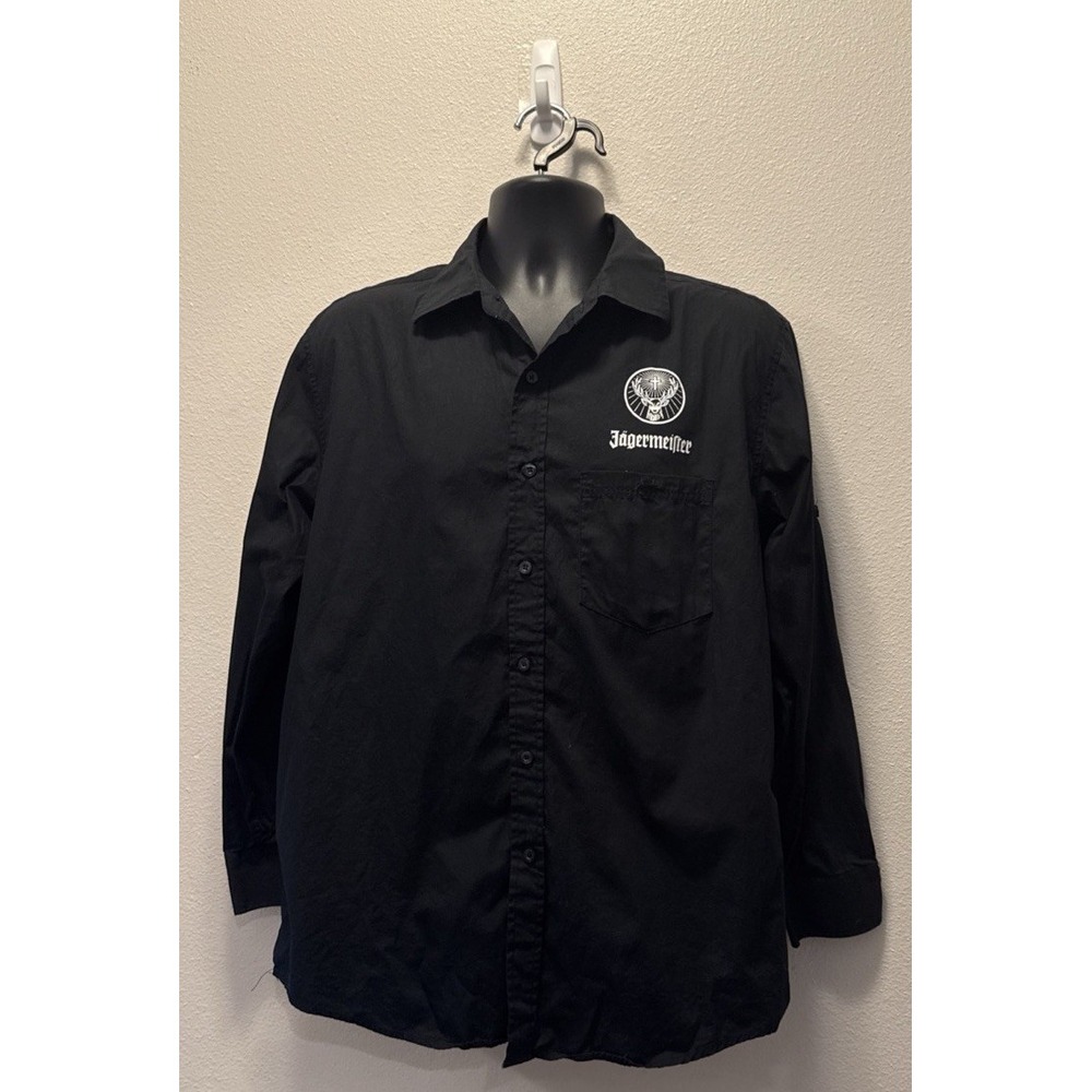 Cool Mens L Jagermeister Black Button Down‎ 1 Pocket Long Sleeve Shirt